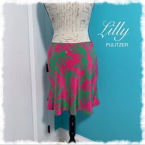 Nwot Lilly Pulitzer Hot Pink and Green Silk Skirt